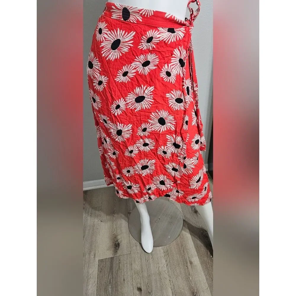 Anthropologie Conversations Limited Red Floral Wrap Skirt Size XS Boho Flowy - Picture 7 of 9